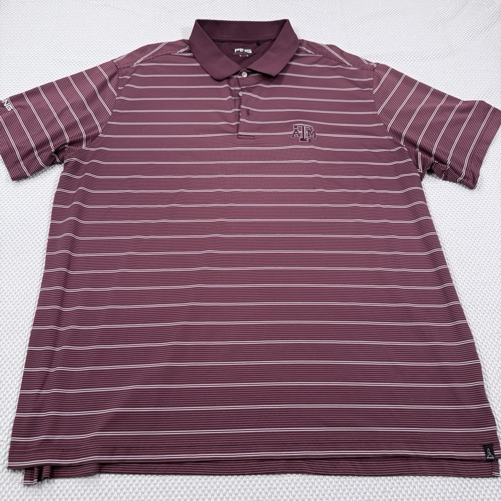 PING Texas A&M Aggies Golf Polo Shirt Mens 2XL Maroon White Striped Short Sleeve